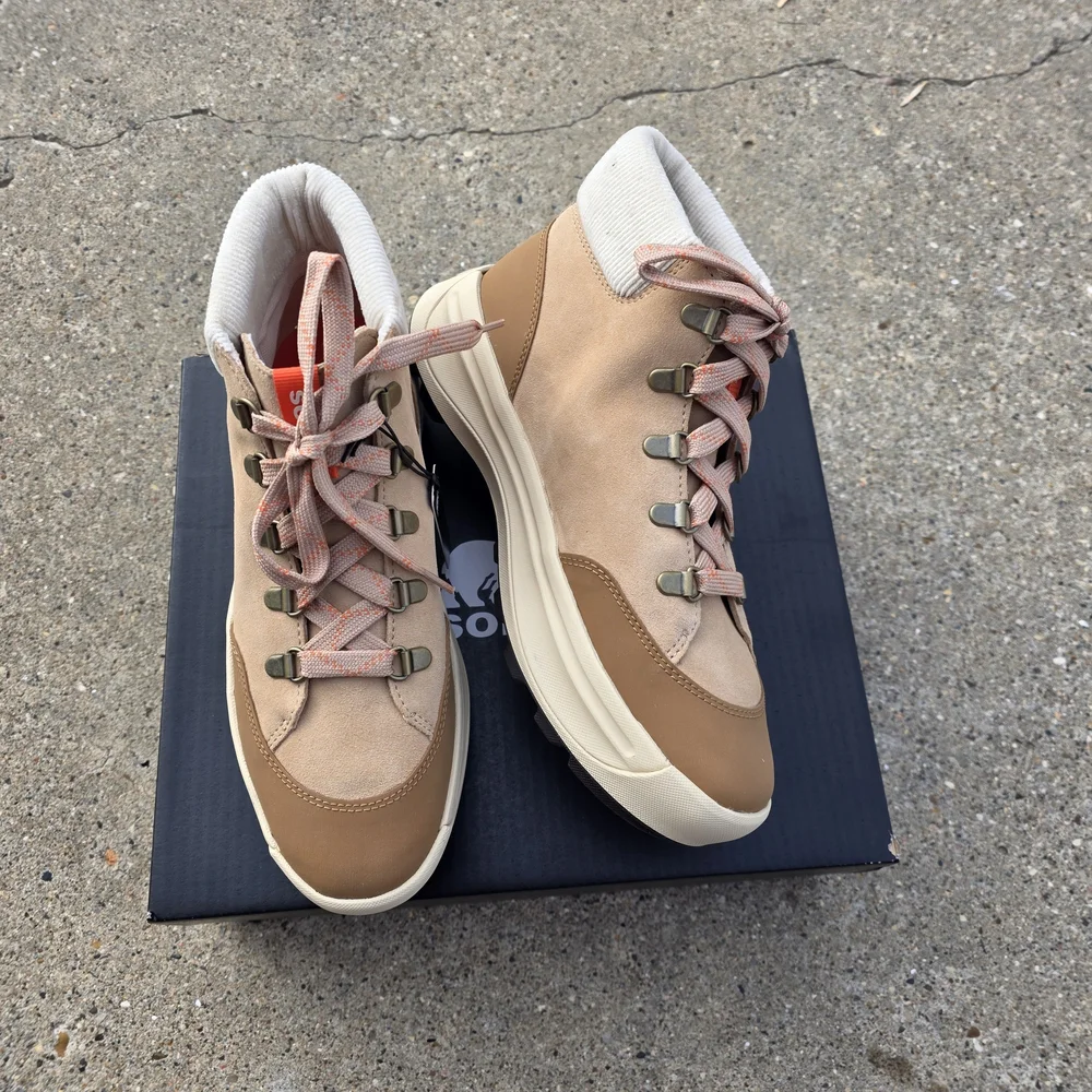 Sorel Tan and Pink Hiking Sneaker Style Suede Leather Boots Women 9.5